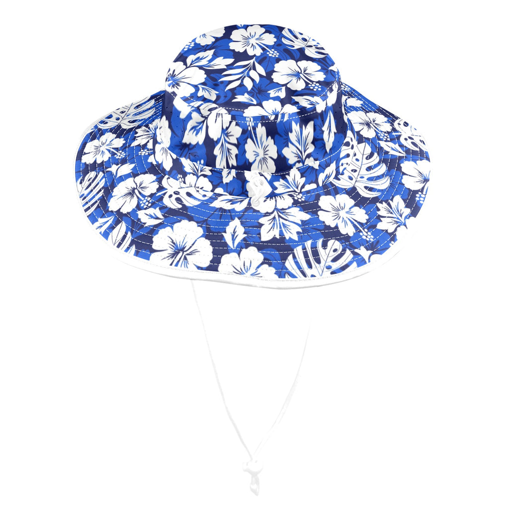 Blue Hawaiian Floral - Wide Brim Bucket Hat Wide Brim Bucket Hat Plants Printed Offshore