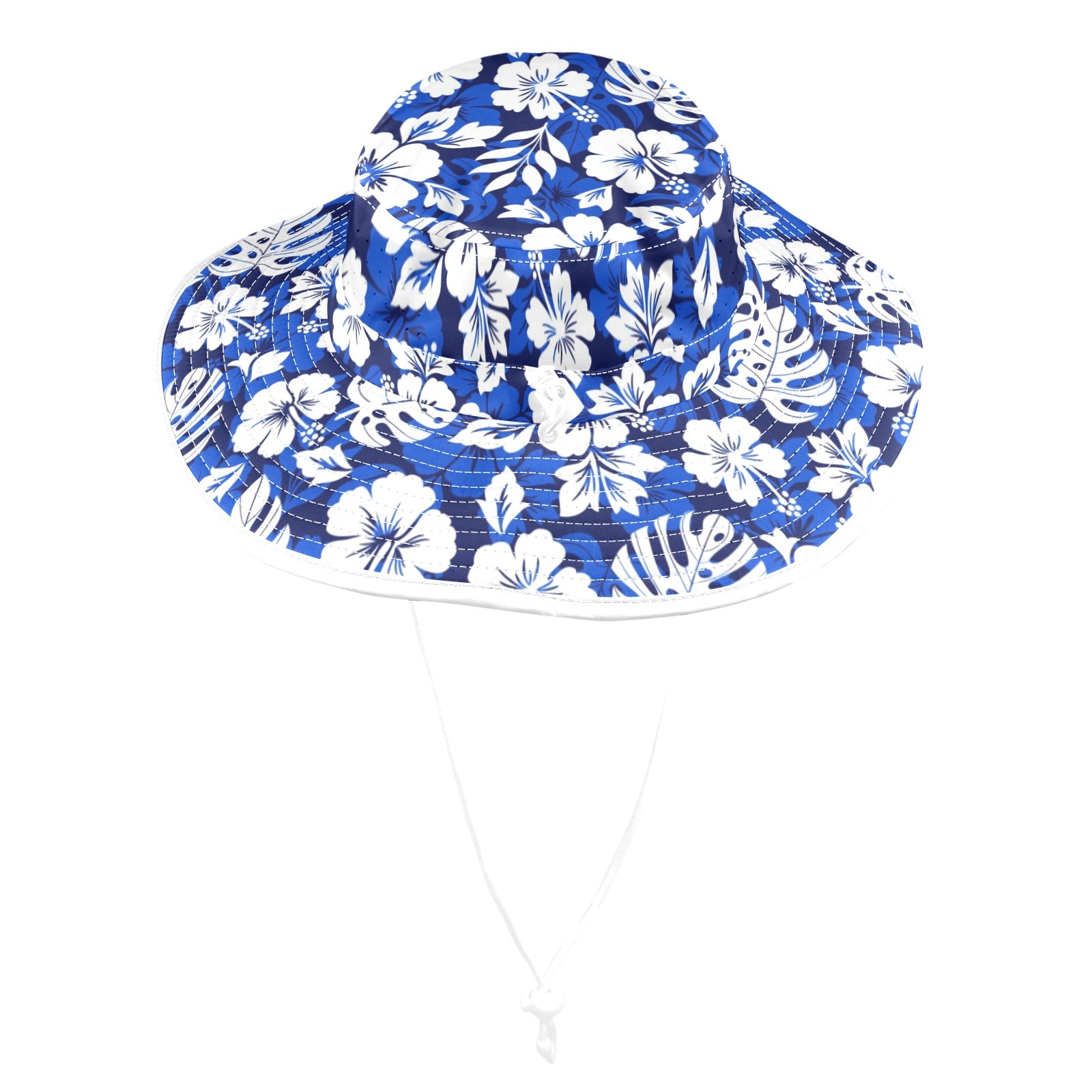 Blue Hawaiian Floral - Wide Brim Bucket Hat Wide Brim Bucket Hat Plants Printed Offshore