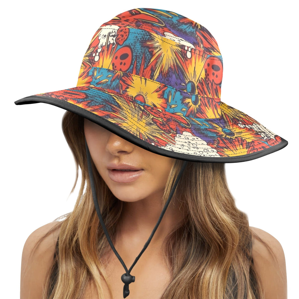 Comic Book Explosions Wide Brim Bucket Hat Wide Brim Bucket Hat comic Printed Offshore