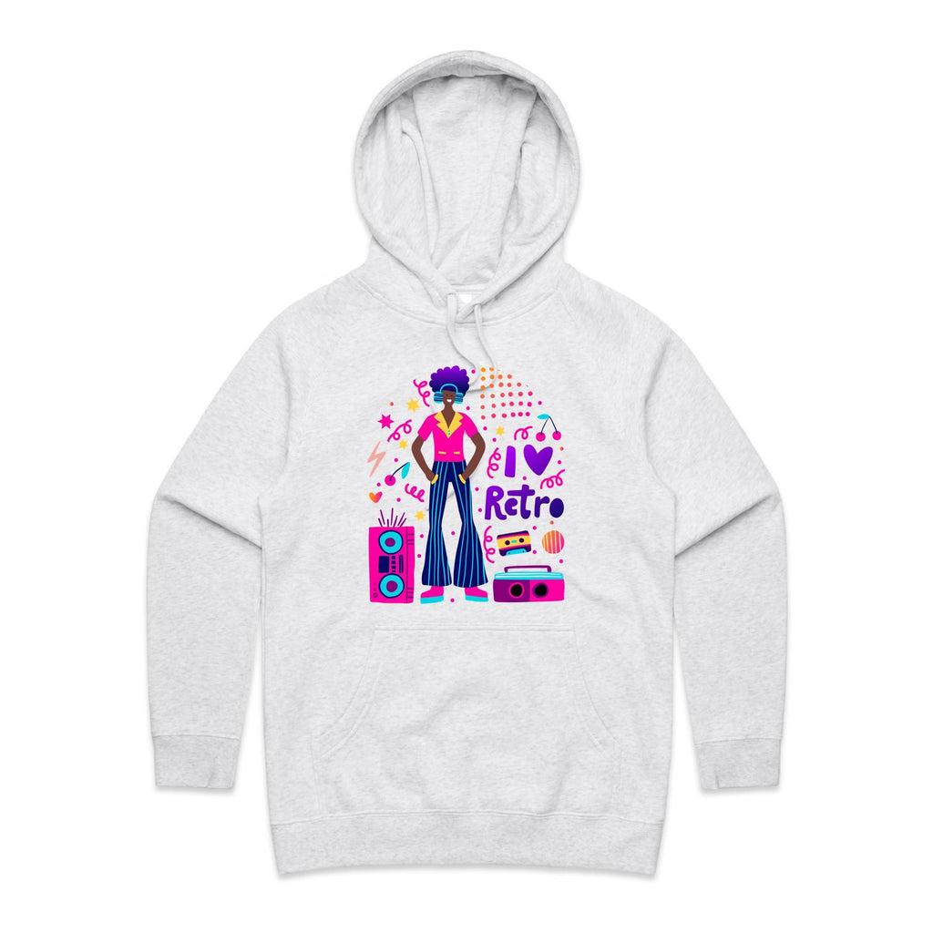 I Love Retro - Womens Hoodie White Marle Womens Hoodie Printed In Australia Retro
