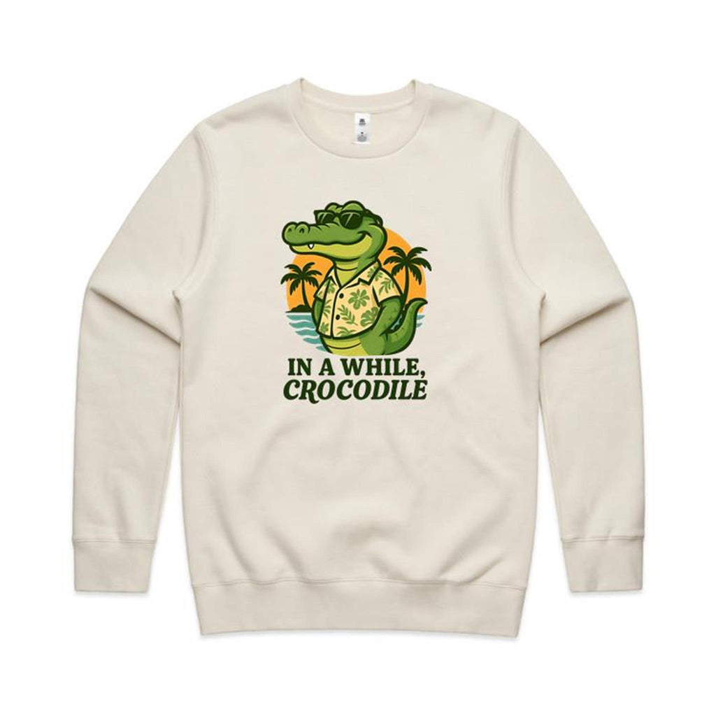 In A While, Crocodile AS Colour Stencil Crew Sweatshirt Unisex Ecru Sweatshirt animal Printed In Australia