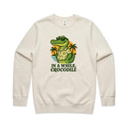 In A While, Crocodile AS Colour Stencil Crew Sweatshirt Unisex Ecru Sweatshirt animal Printed In Australia