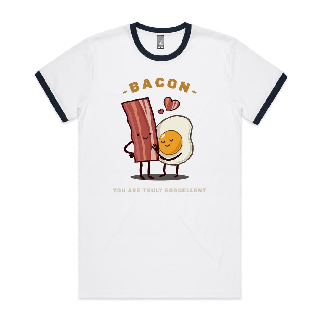 Bacon, You Are Truly Eggcellent - Staple Ringer Tee White Navy Ringer T-Shirt Food Printed In Australia