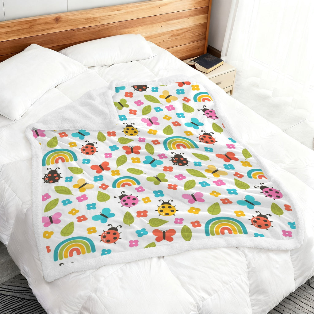 Ladybugs And Rainbows - Double-Layer Fleece Blanket 51"x59"