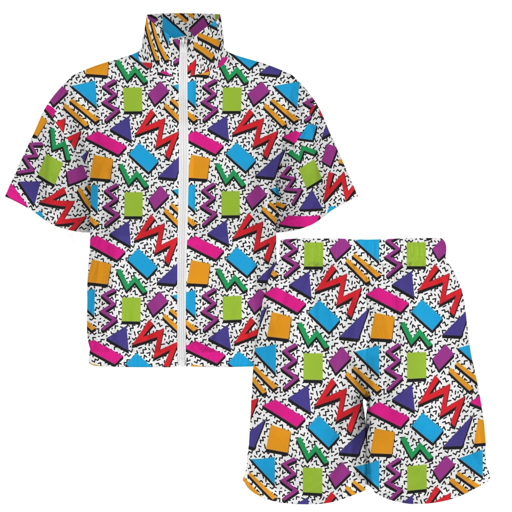 Graphic 80's Women's Windbreaker Short Set Women's Windbreaker Short Set Printed Offshore Retro