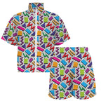 Graphic 80's Women's Windbreaker Short Set Women's Windbreaker Short Set Printed Offshore Retro