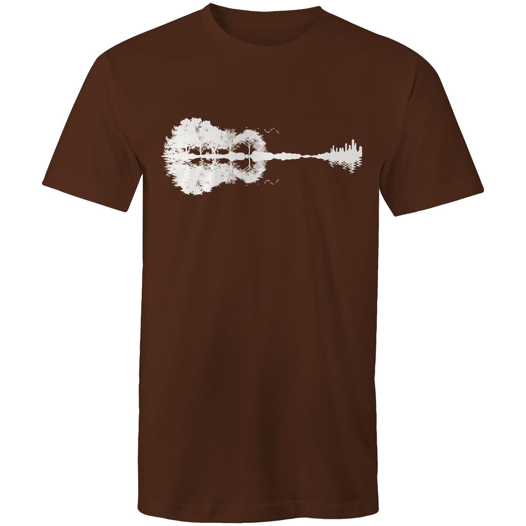 Guitar Reflection - Mens T-Shirt Dark Chocolate Mens T-shirt Music Printed In Australia