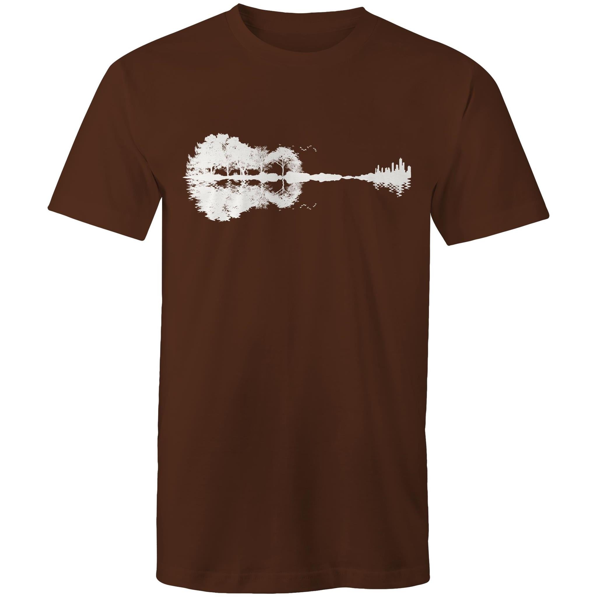 Guitar Reflection - Mens T-Shirt Dark Chocolate Mens T-shirt Music Printed In Australia