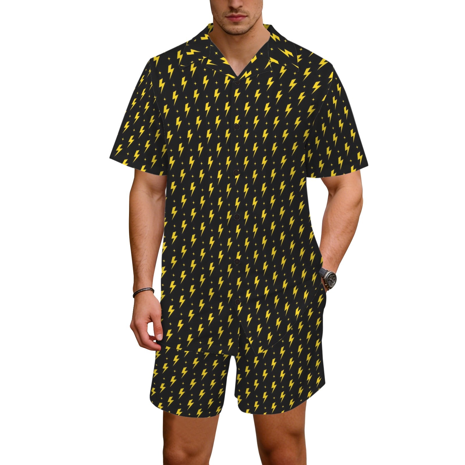 Yellow Lightning - Men's Hawaiian Shirt & Shorts Set