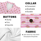 Pink Donut Stripes Men's Short Sleeve Hawaiian Shirt Men's Hawaiian Shirt (New) Food Printed Offshore