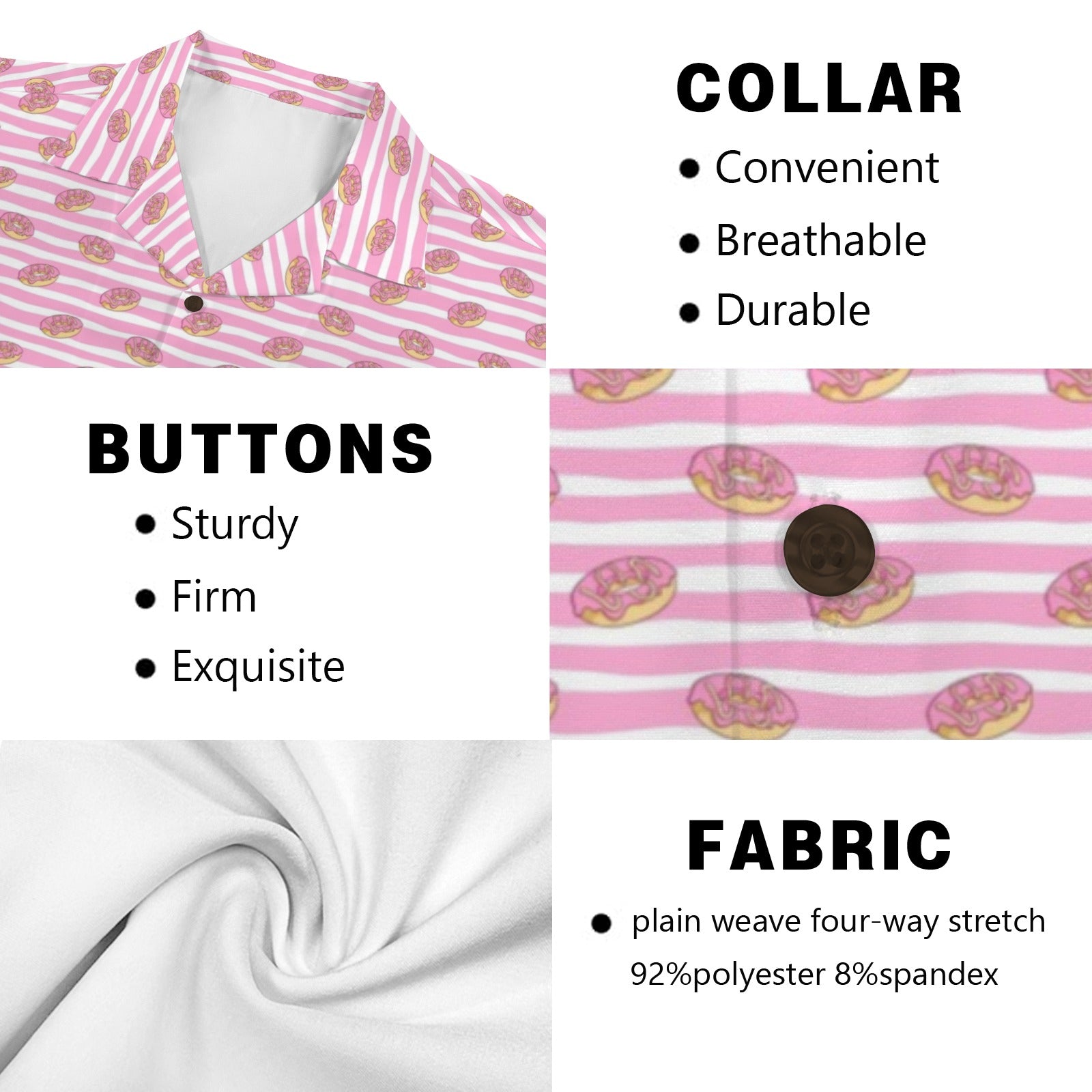 Pink Donut Stripes - Men's Short Sleeve Hawaiian Shirt Men's Hawaiian Shirt (New) Food Printed Offshore