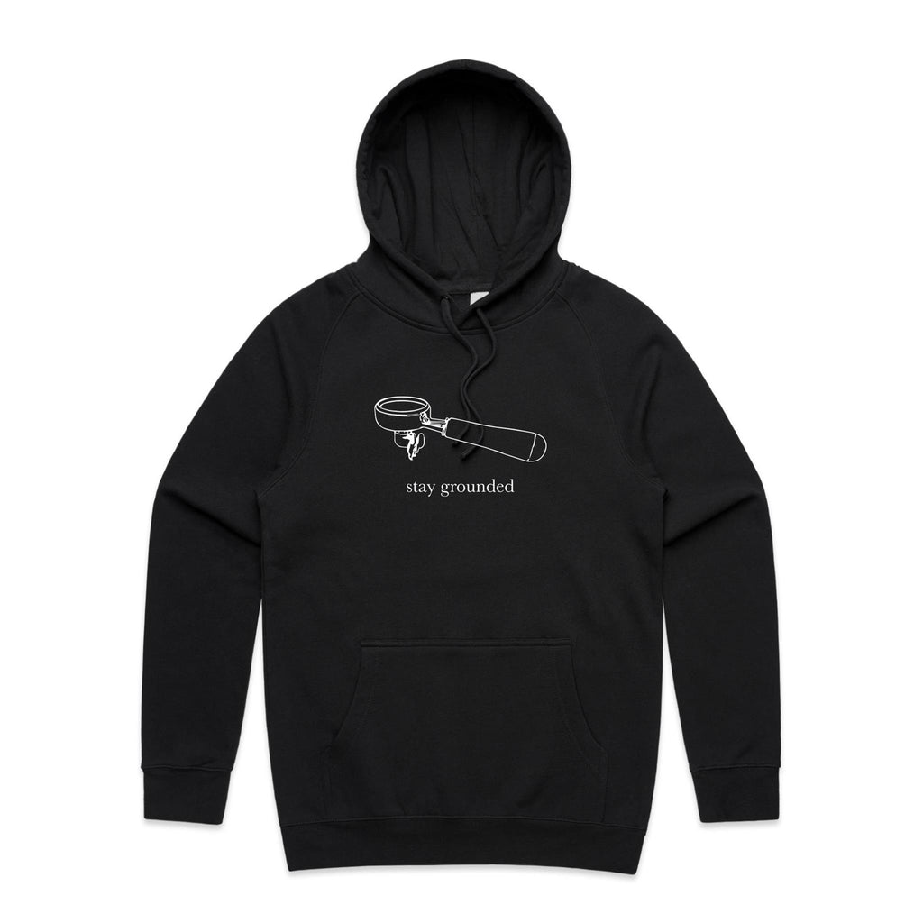Stay Grounded, Coffee Portafilter Men's AS Colour Hoodie Black Mens Hoodie Coffee Printed In Australia