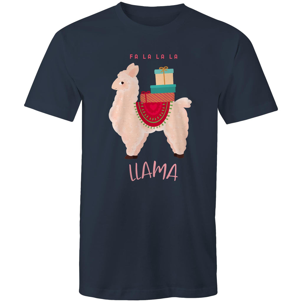 Fa La La La Llama, Christmas - Mens T-Shirt Navy Mens Christmas T-shirt Christmas Printed In Australia