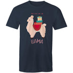 Fa La La La Llama, Christmas - Mens T-Shirt Navy Mens Christmas T-shirt Christmas Printed In Australia