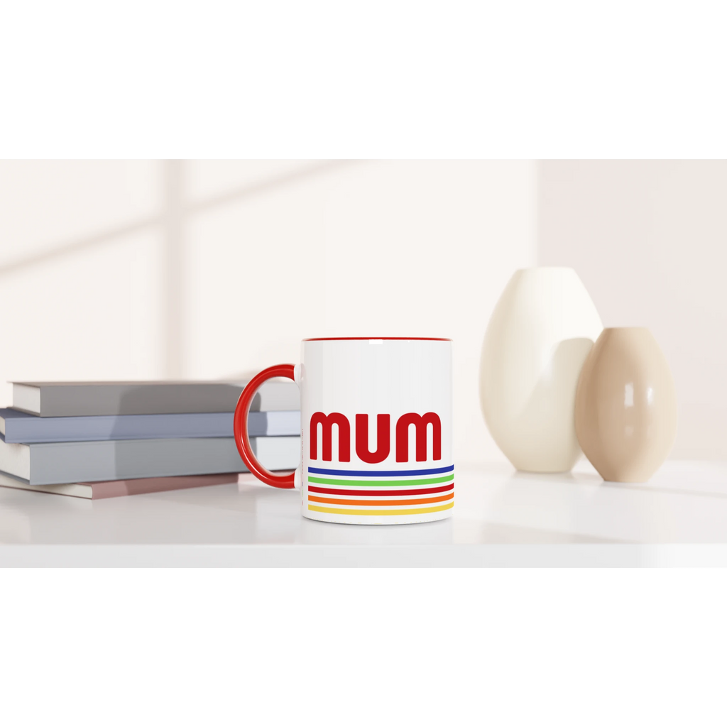 Mum Mug With Retro Stripes White 11oz Ceramic Mug with Colour Inside Colour 11oz Mug Globally Fulfilled Mum
