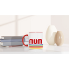 Mum Mug With Retro Stripes White 11oz Ceramic Mug with Colour Inside Colour 11oz Mug Globally Fulfilled Mum