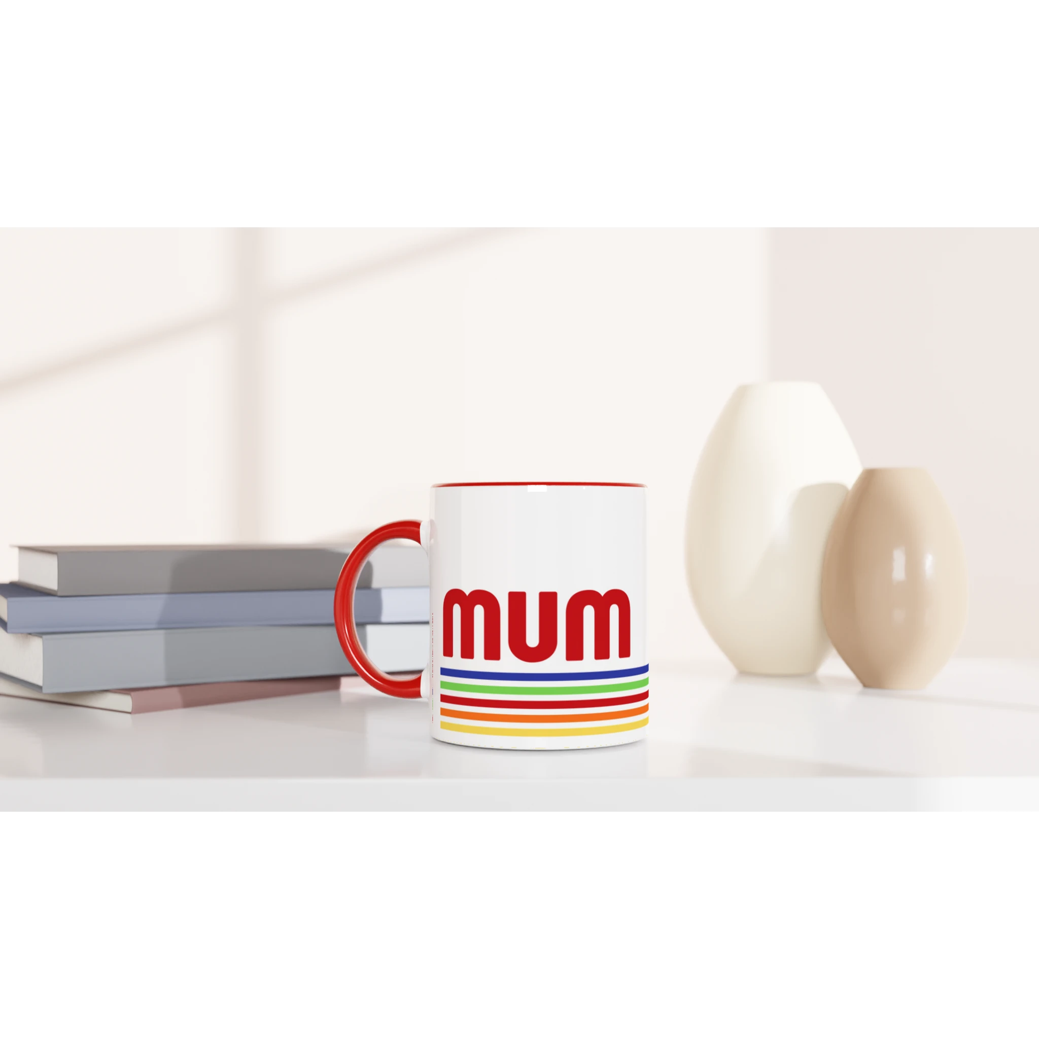 Mum Mug With Retro Stripes - White 11oz Ceramic Mug with Colour Inside Colour 11oz Mug Globally Fulfilled Mum