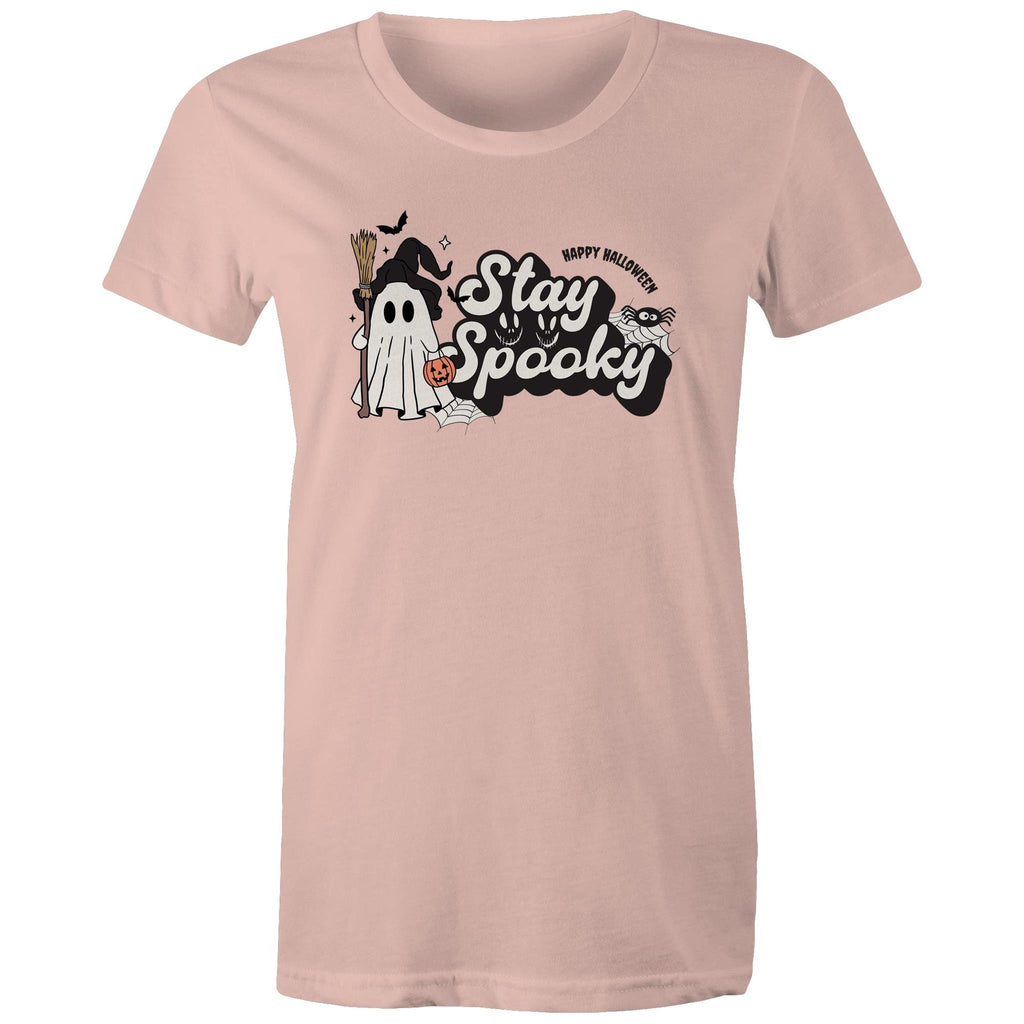 Stay Spooky, Halloween - Womens T-shirt Pale Pink Womens T-shirt Halloween Printed In Australia