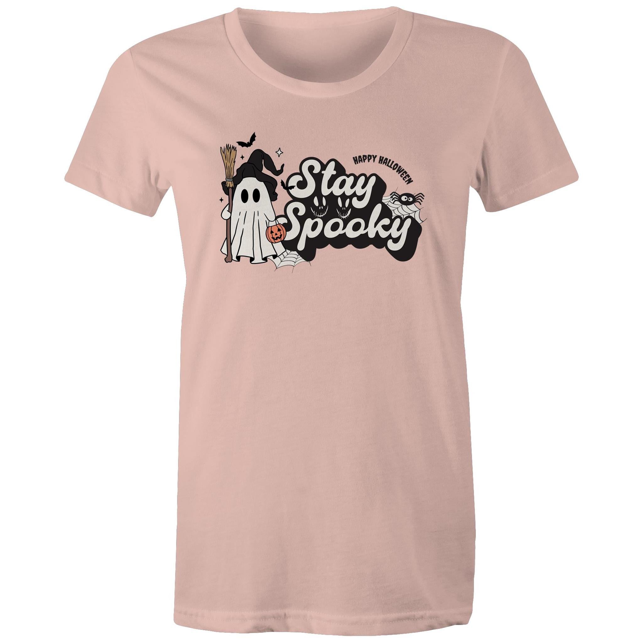 Stay Spooky, Halloween - Womens T-shirt Pale Pink Womens T-shirt Halloween Printed In Australia