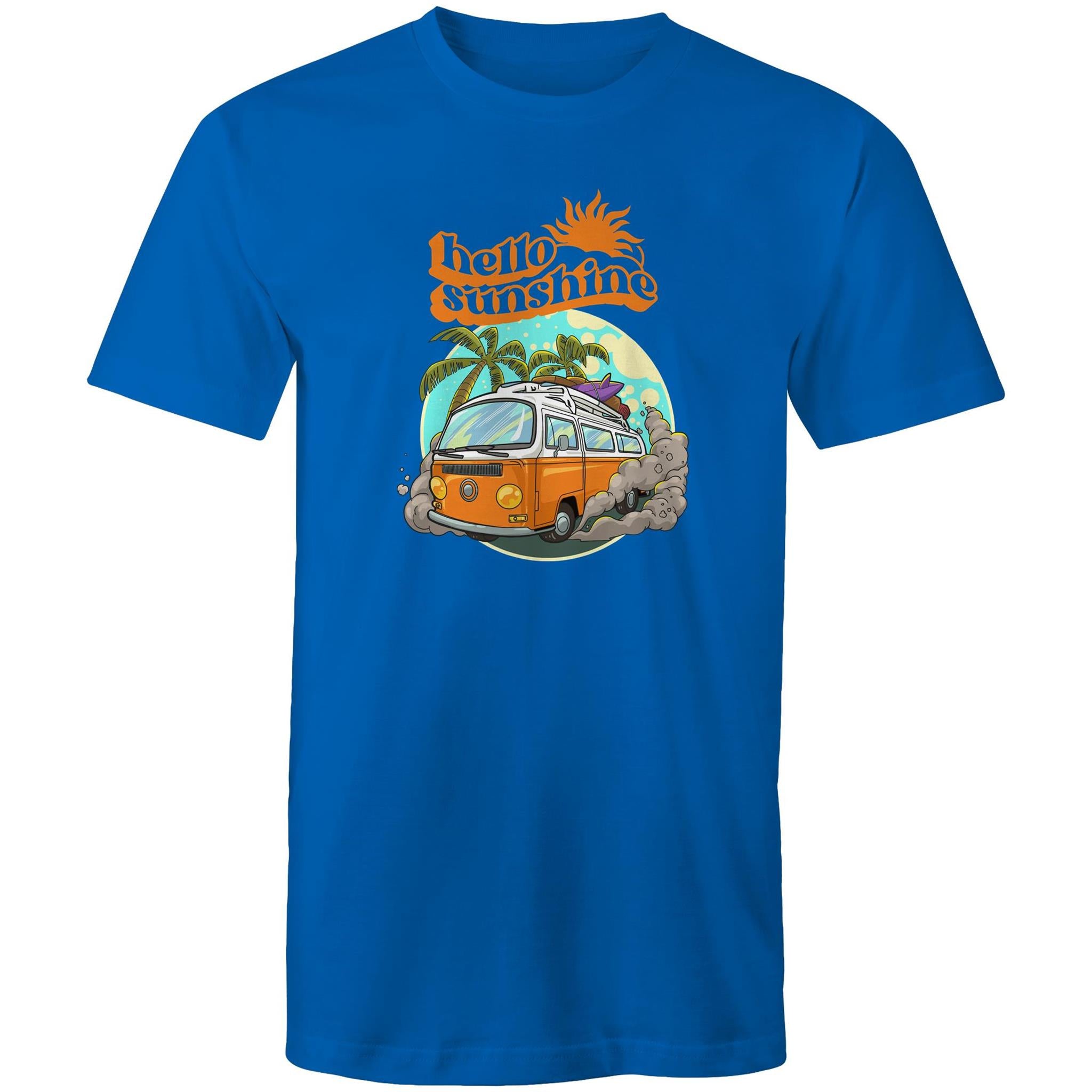 Hello Sunshine, Beach Van - Mens T-Shirt Bright Royal Mens T-shirt Printed In Australia Summer Surf