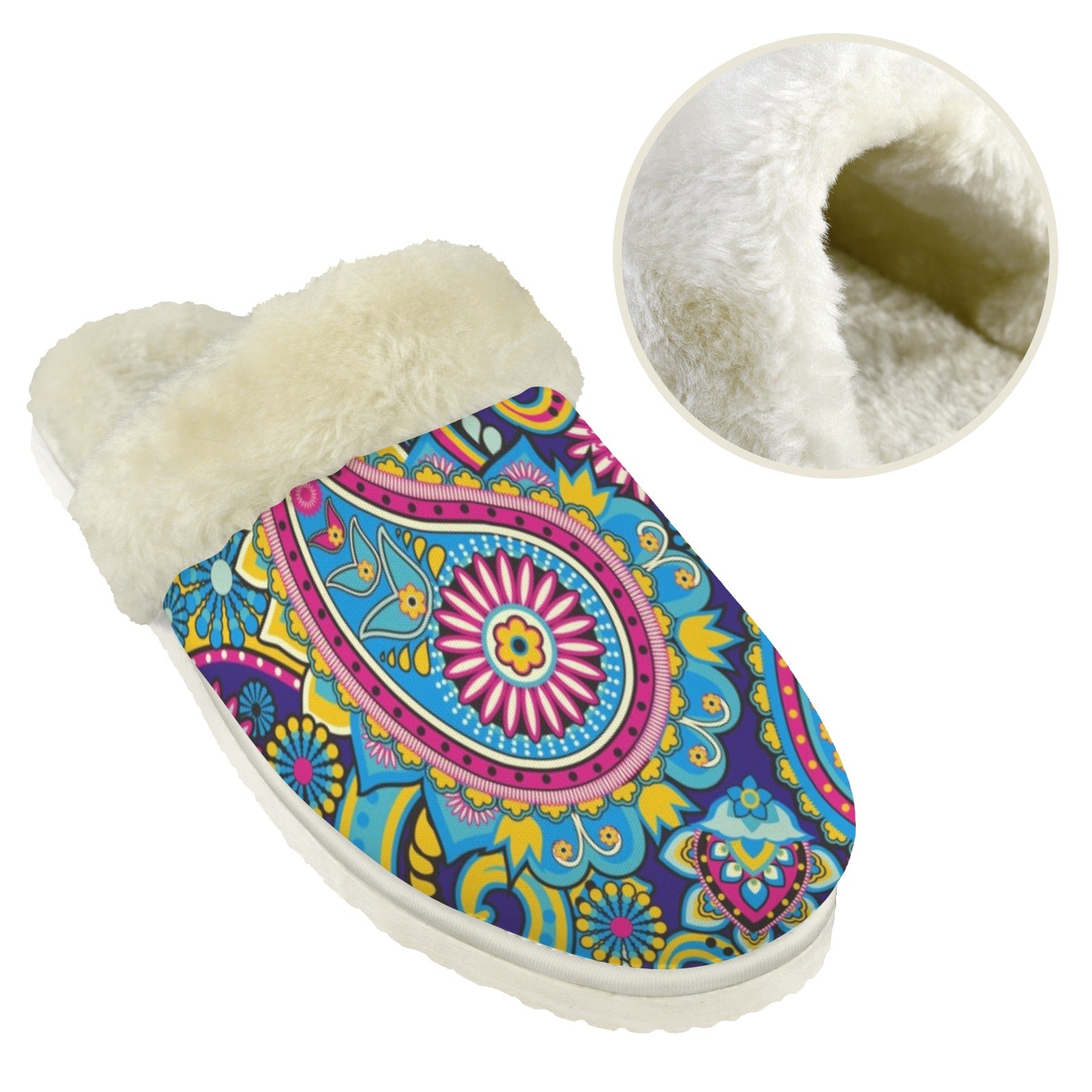 Paisley Women's Fur Trim Thick-Sole Indoor Slippers Women's Fur Trimmed Slippers Printed Offshore