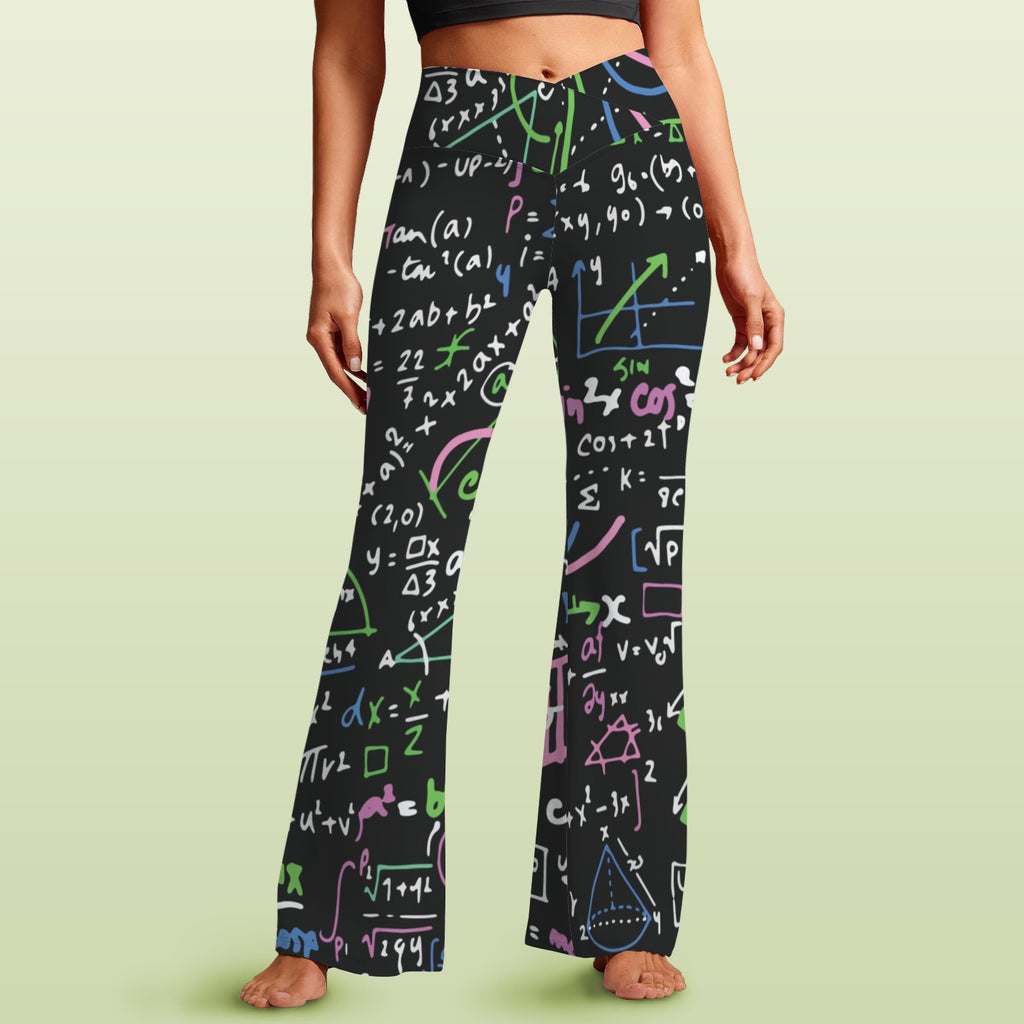 Equations In Green And Pink High Waist Crossover Tummy Control Flare Leggings 5XL High Waist Flare Leggings Maths Printed Offshore