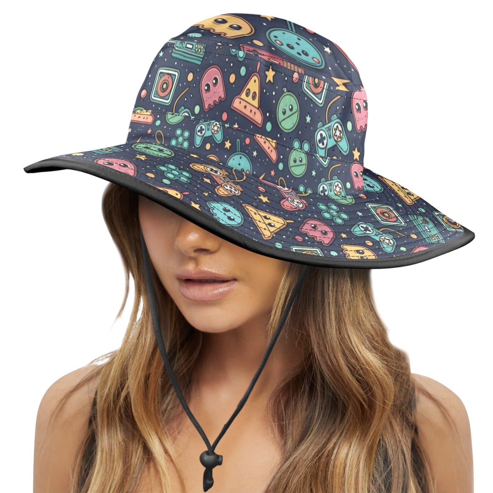 Video Game Wide Brim Bucket Hat Wide Brim Bucket Hat Games Printed Offshore Retro
