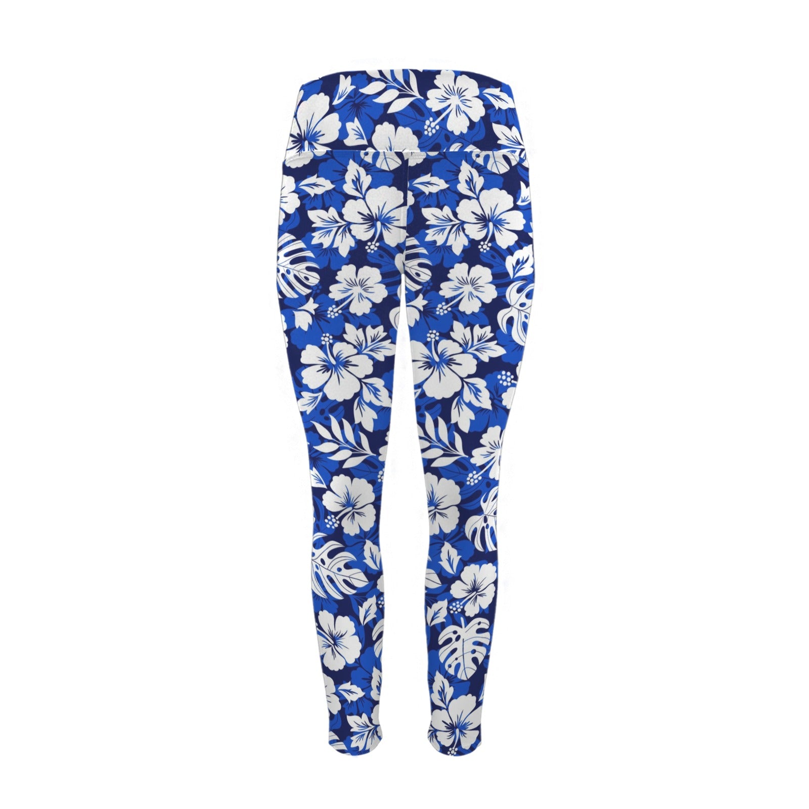 Blue Hawaiian Floral - Women's High Waist Pockets Yoga Leggings