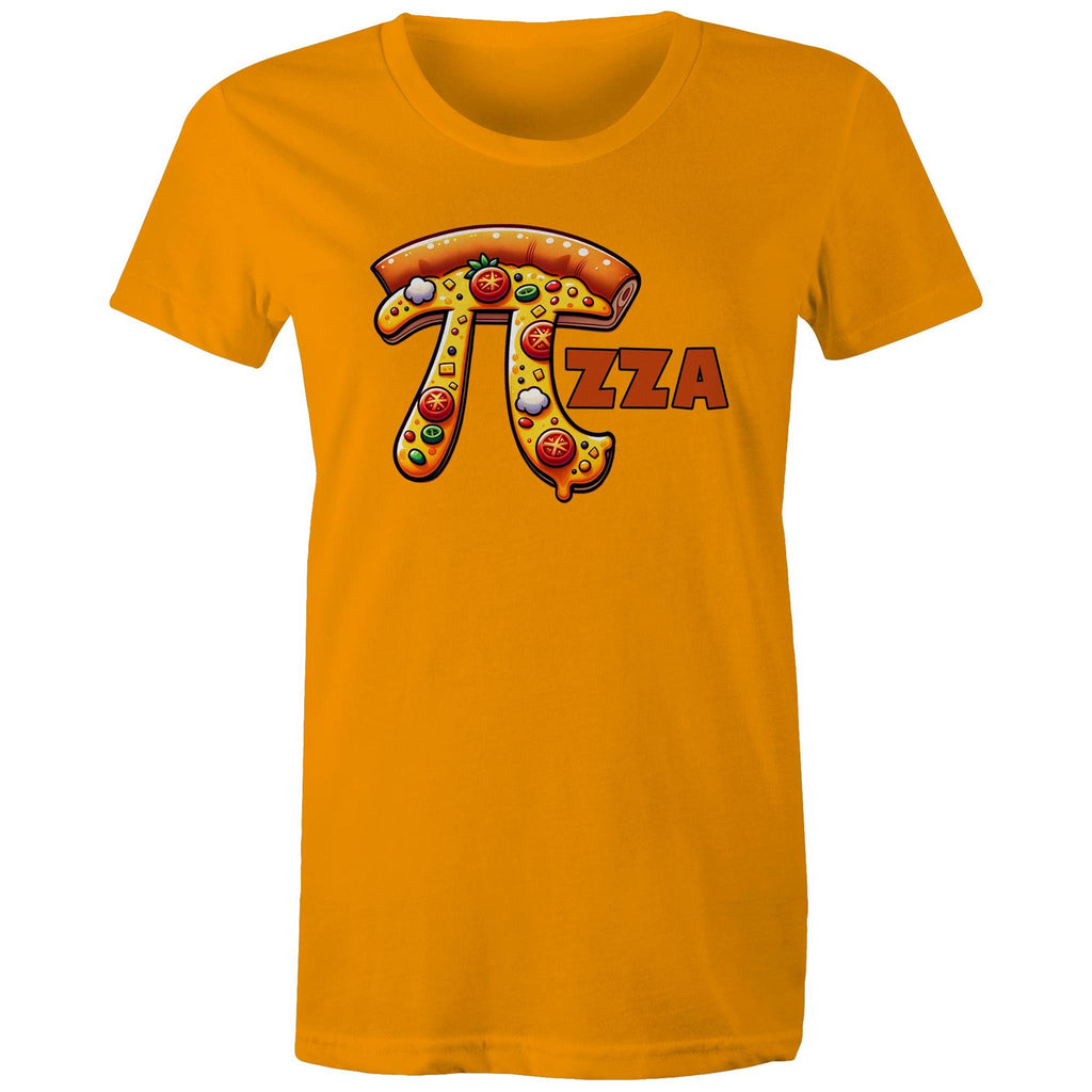 Pi Pizza - Womens T-shirt Orange Womens T-shirt Food Maths Printed In Australia Science