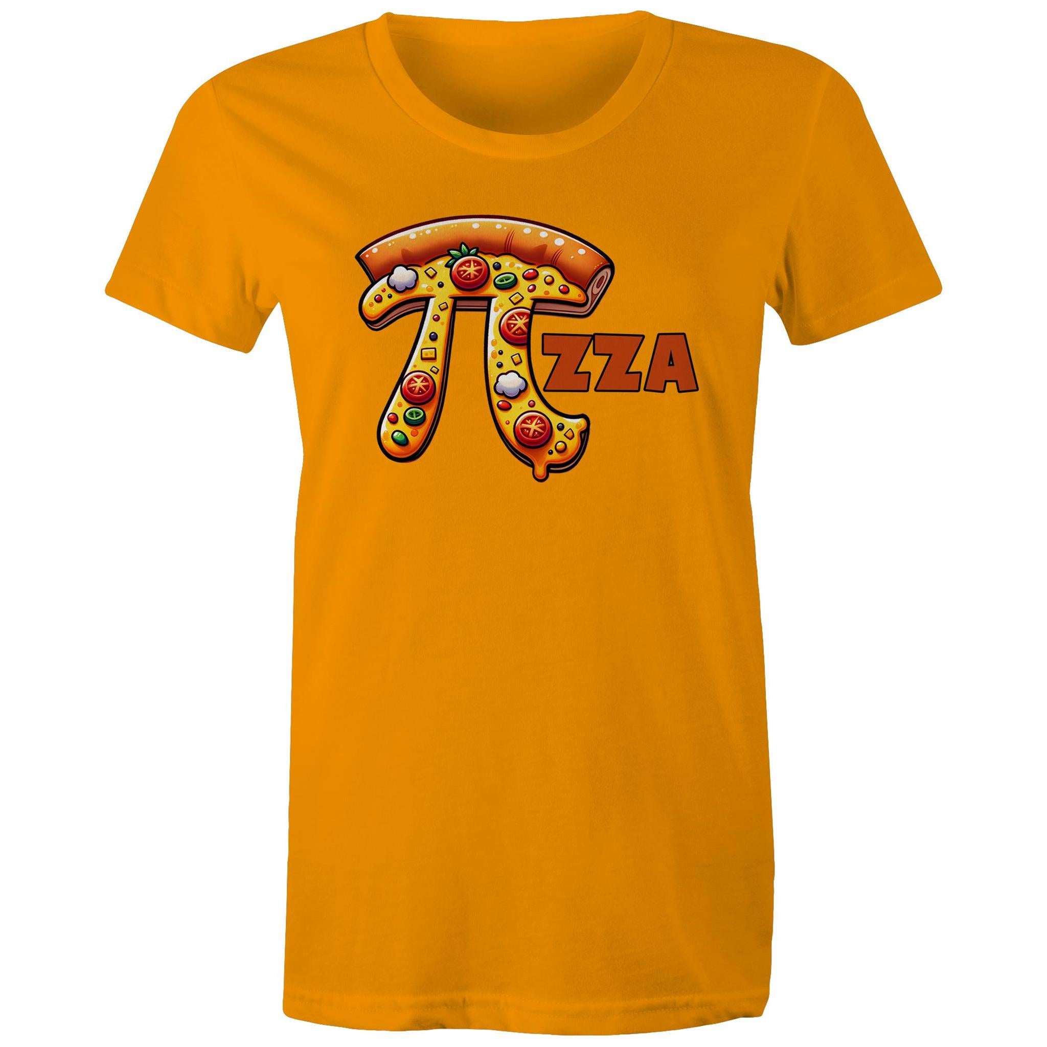 Pi Pizza - Womens T-shirt Orange Womens T-shirt Food Maths Printed In Australia Science