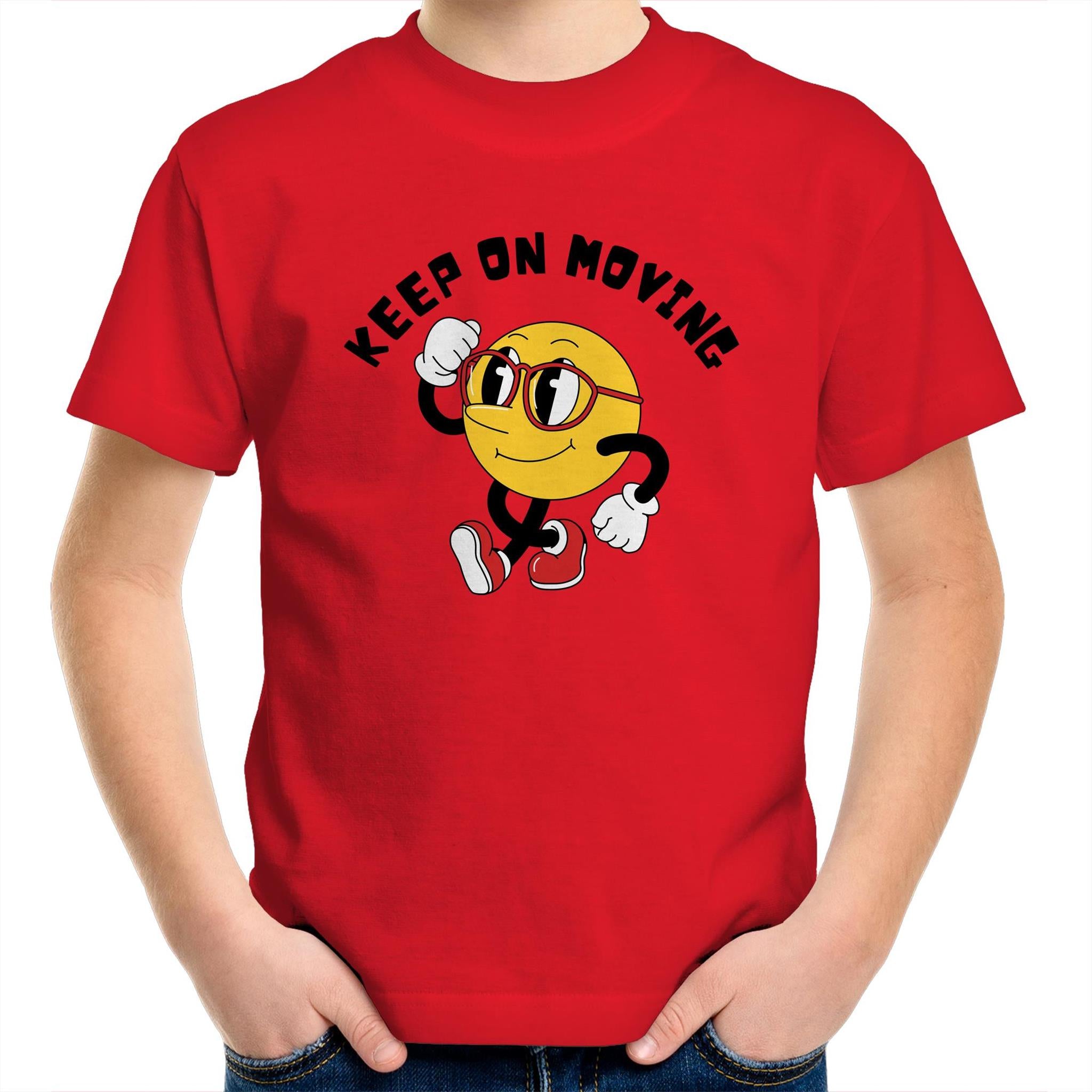 Keep On Moving - Kids Youth T-Shirt Red Kids Youth T-shirt Fitness Motivation Printed In Australia Retro