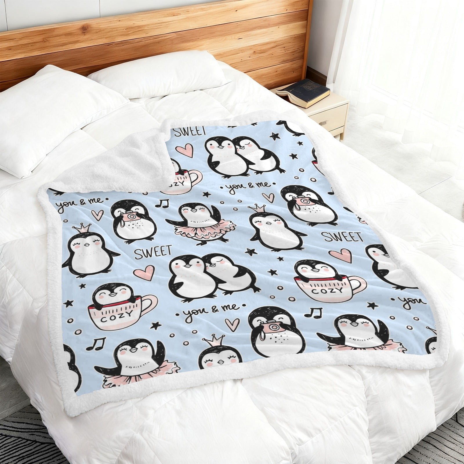Penguin Love - Double-Layer Fleece Blanket 51"x59"