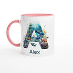 Coral Sea Initial 11oz Ceramic Mug Ceramic Pink Personalised 11oz Mug customise Globally Fulfilled Initial Name Ocean personalise
