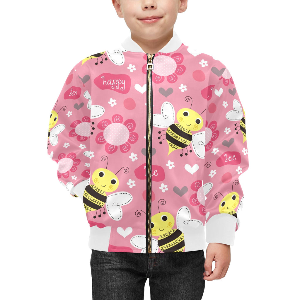 Bees On Pink Kids Bomber Jacket Kids Bomber Jacket animal Printed Offshore