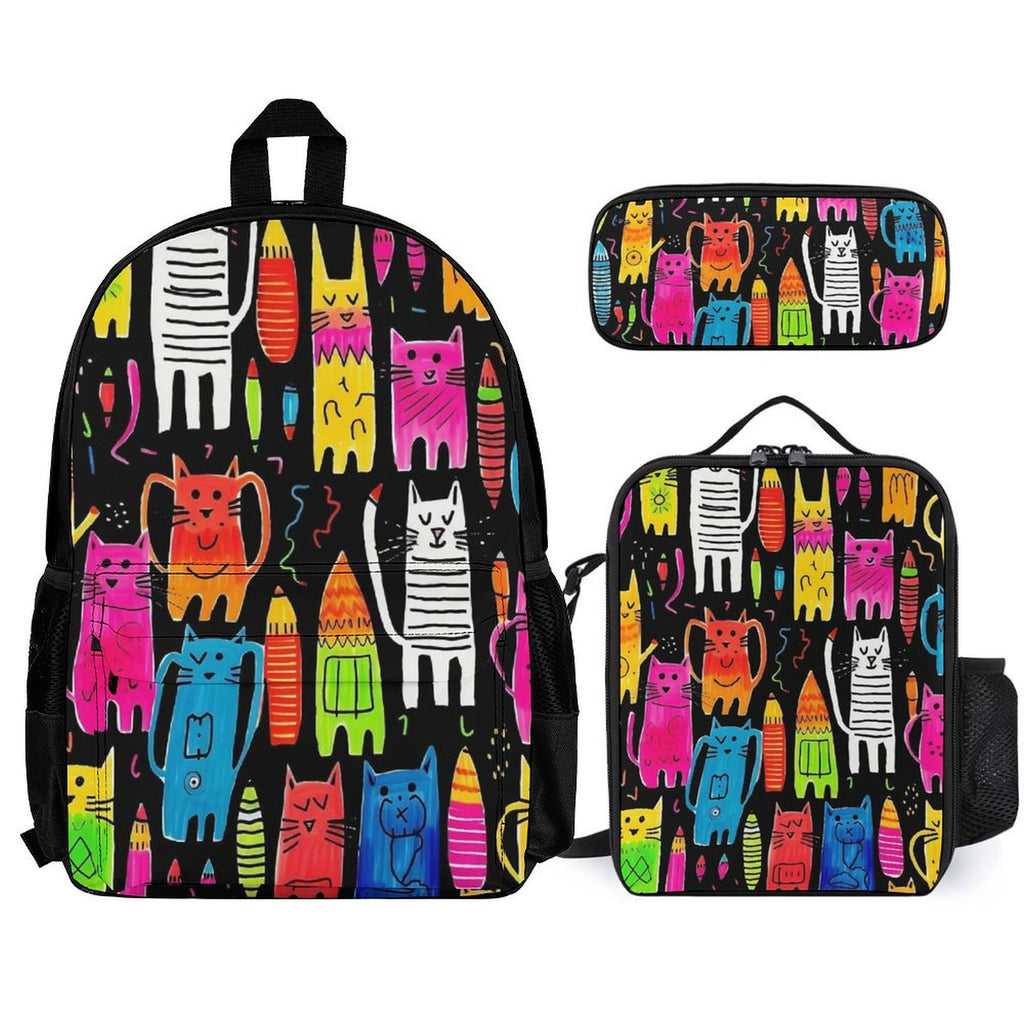 Crazy Cats Three Piece Backpack Set white One size Three Piece Backpack Set Printed Offshore