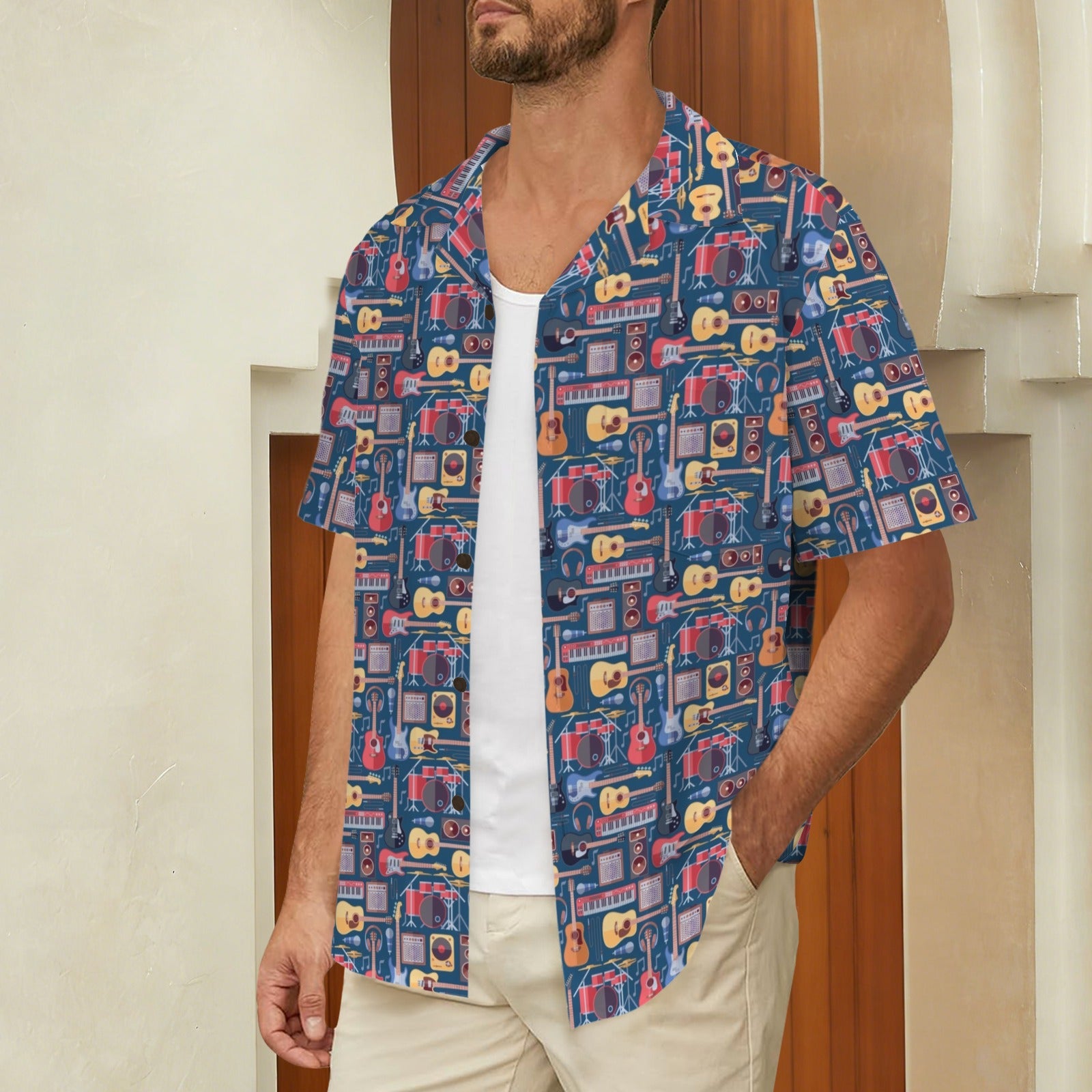 Music Instruments Men's Short Sleeve Hawaiian Shirt Men's Hawaiian Shirt (New) Music Printed Offshore