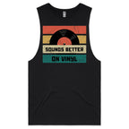 Sounds Better On Vinyl, Record Mens Men's AS Colour Drop Arm Tank Top Black Drop Arm Tank Top Music Printed In Australia Retro