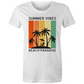 Summer Vibes, Beach Paradise Women's AS Colour T-shirt White Womens T-shirt Printed In Australia Summer Surf