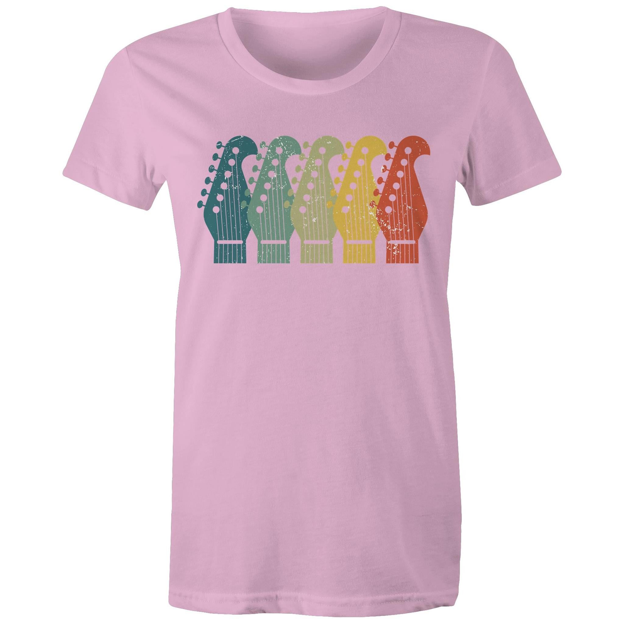 Guitar Headstocks - Womens T-shirt Pink Womens T-shirt Music Printed In Australia