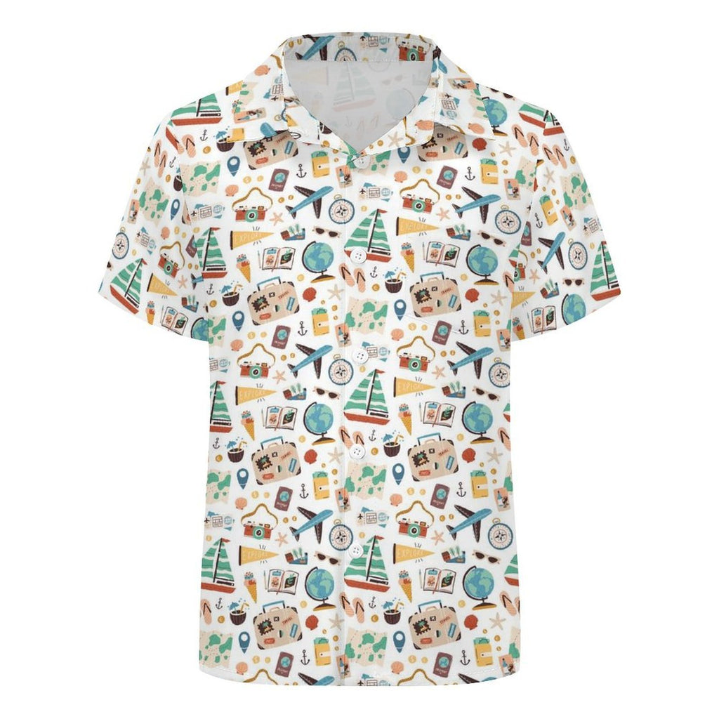 Travel And Explore Kids Youth Short Sleeve Button Up Shirt