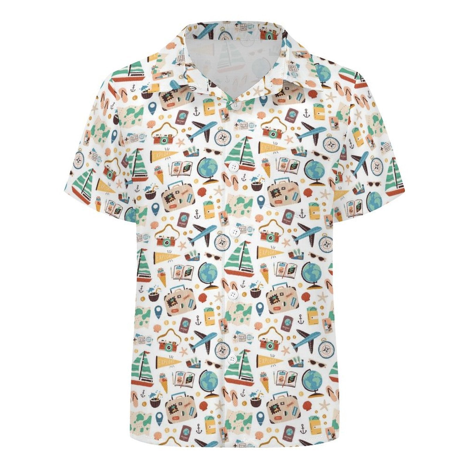 Travel And Explore Kids Youth Short Sleeve Button Up Shirt