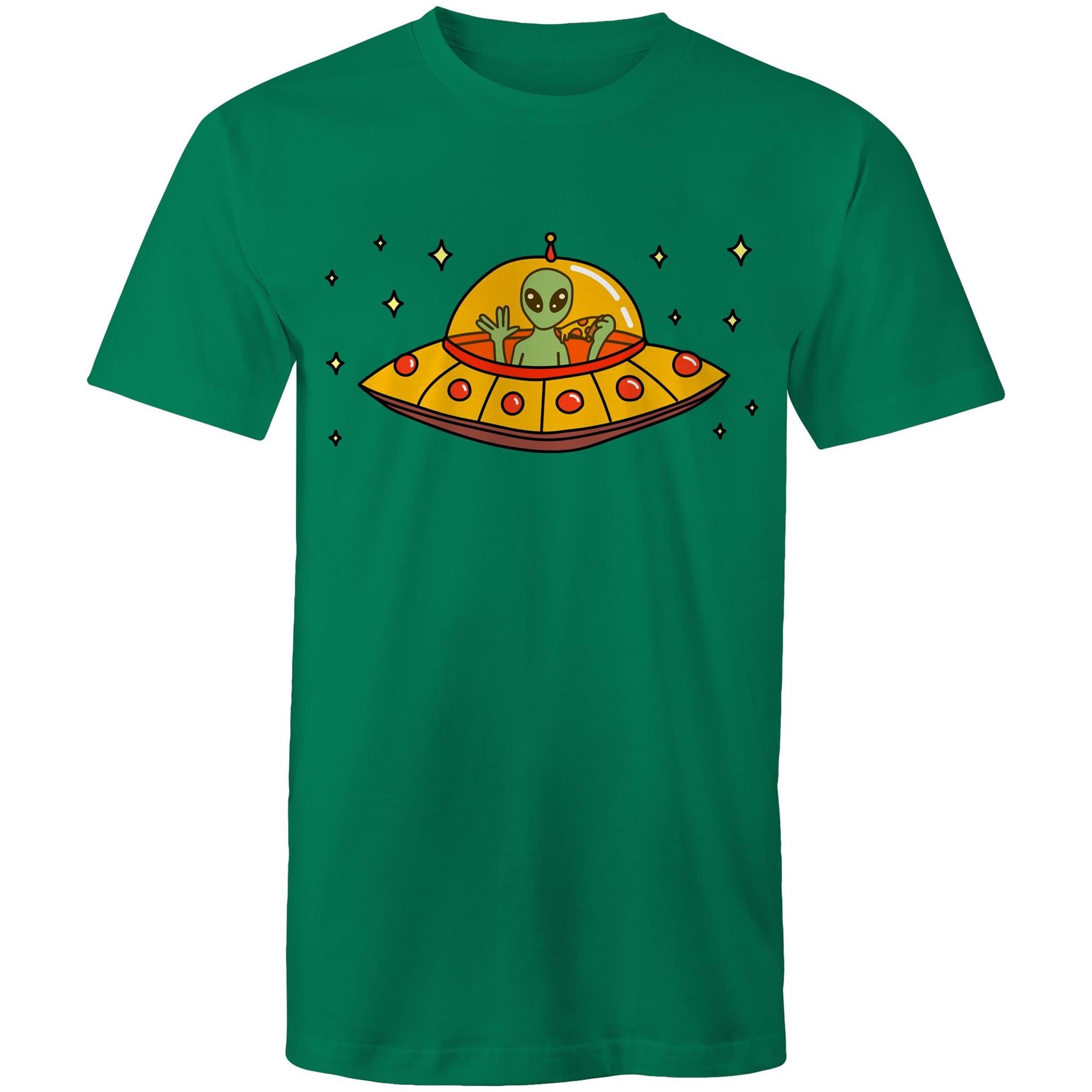 Alien Pizza - Mens T-Shirt Kelly Green Mens T-shirt Food Printed In Australia Sci Fi