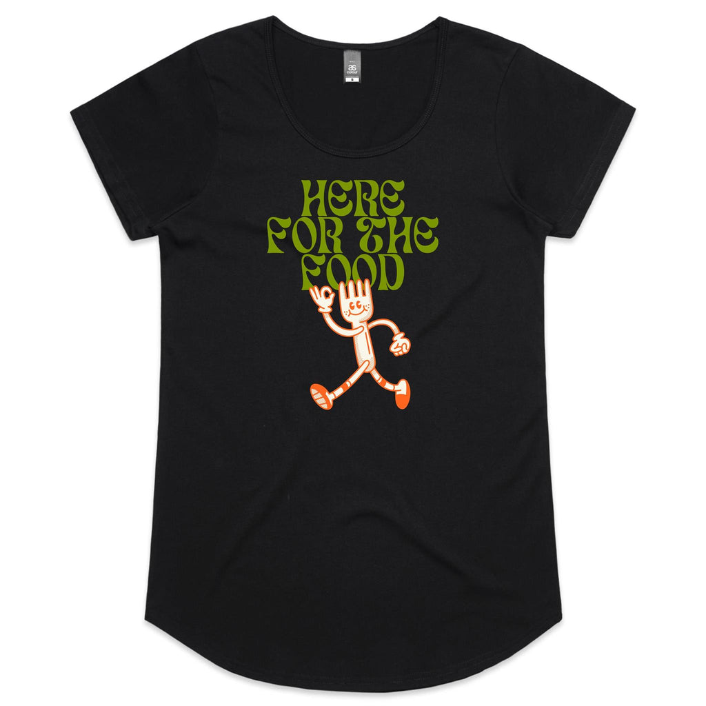 Here For The Food - Womens Scoop Neck T-Shirt Black Womens Scoop Neck T-shirt Food Printed In Australia