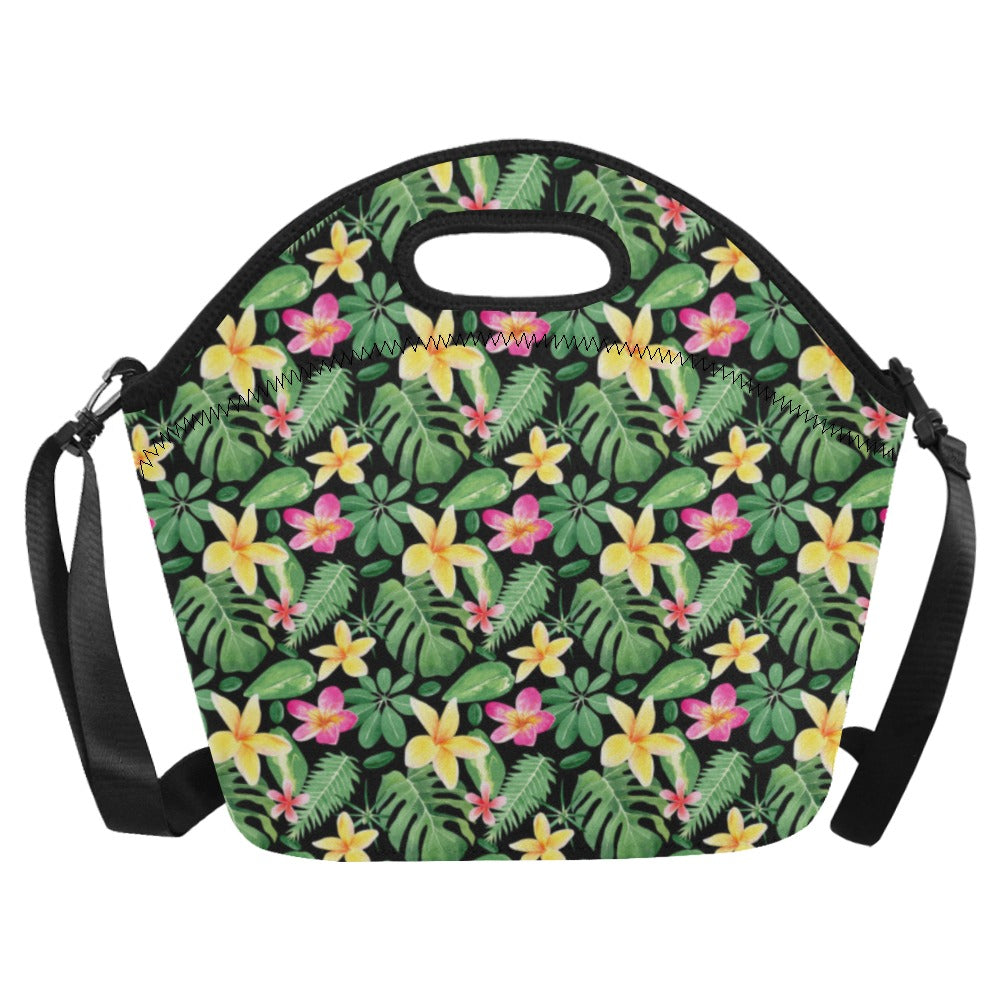 Frangipani - Neoprene Lunch Bag/Large (Model 1669) Neoprene Lunch Bag Plants Printed Offshore