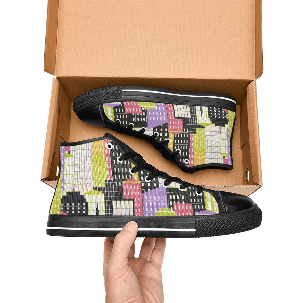 City Scape - Men's High Top Canvas Shoes