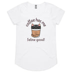 Coffee Has Me Feline Good, Cat - Womens Scoop Neck T-Shirt White Womens Scoop Neck T-shirt animal Coffee Printed In Australia