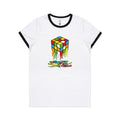 Melting Cube Women's AS Colour Ringer Tee White Black Womens Ringer T-shirt Games Printed In Australia