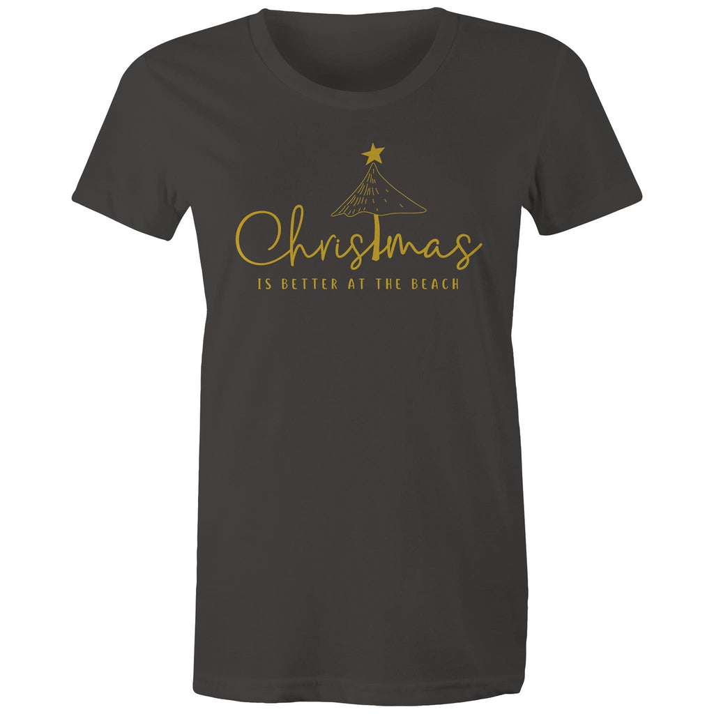Christmas Is Better At The Beach - Womens T-shirt Charcoal Womens Christmas T-shirt Christmas Printed In Australia