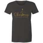 Christmas Is Better At The Beach - Womens T-shirt Charcoal Womens Christmas T-shirt Christmas Printed In Australia