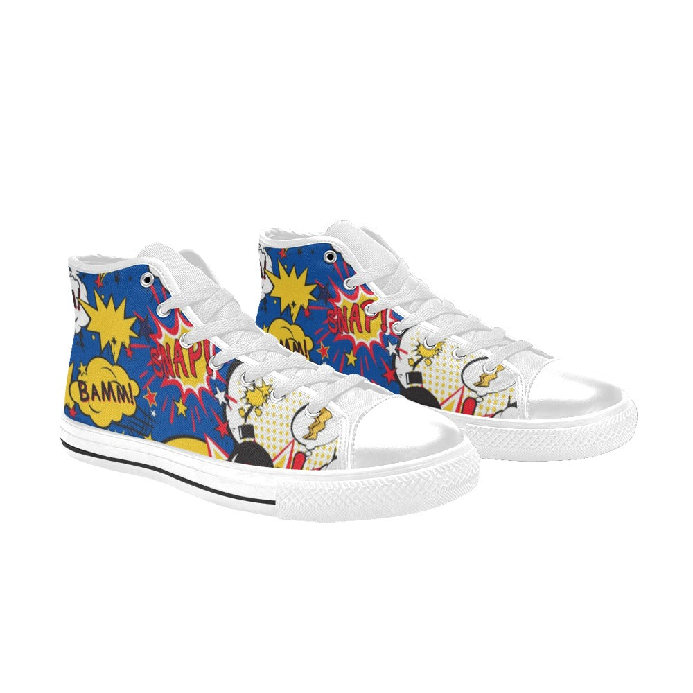 Blue Comic Book - Women's High Top Canvas Shoes